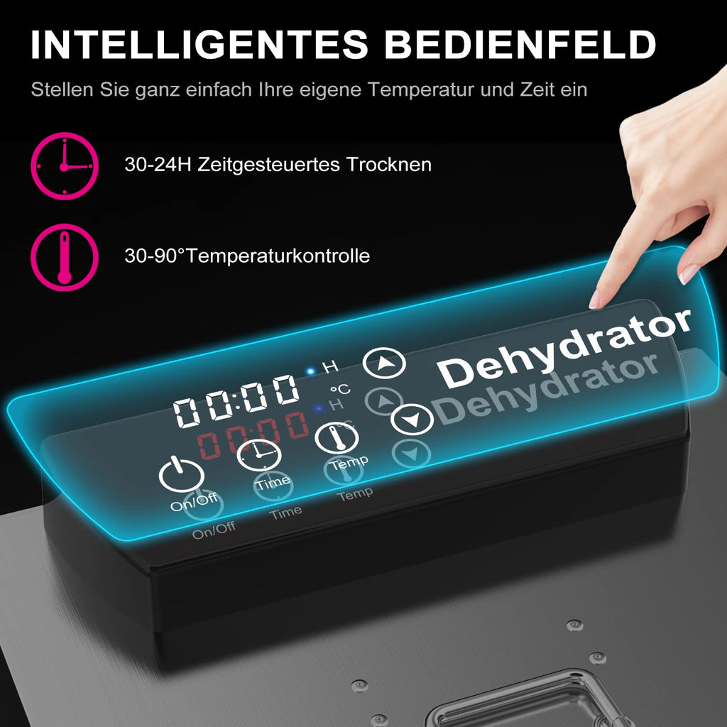 Lecon Dehydrator Stainless Steel Dehydrator Food 30-90°C, 24-Hour Timer Dehydrator for Food, Meat, Fruit, Vegetable Dryer, Fruit Dryer, Dehydrator with Apron, Sealed Tank (8 Levels)
