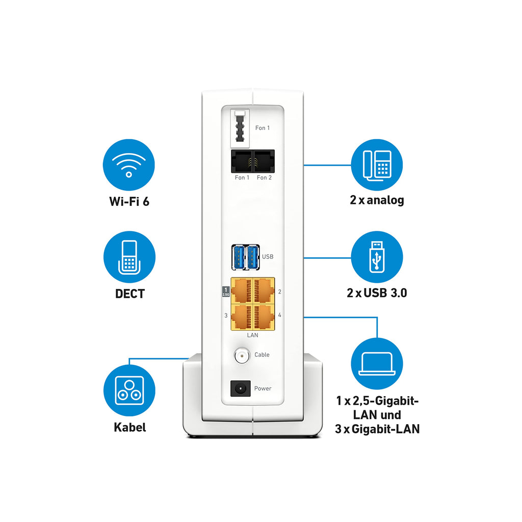 FRITZ!Box 6690 Cable – Wi-Fi 6 Kabelrouter mit DOCSIS 3.1, DECT & USB 3.0