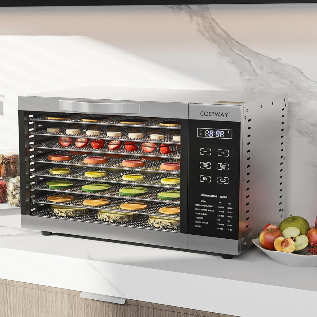 COSTWAY Dehydrator with 8 Grid Trays, 620W Dehydrator 30-70°C Temperature Control & 24H Timer, Overheating & Overload Protection, Food Dryer for Fruit, Meat, Vegetables