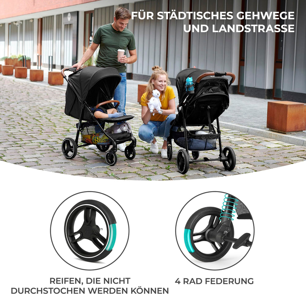 Kinderkraft GRANDE PLUS Kinderkraft buggy von Geburt bis 22 kg, Zusammenklappen mit einer Hand, Liegeposition, großes Verdeck mit Fenster, alle 4 Räder gedämpft, geräumige Sitz, Grau